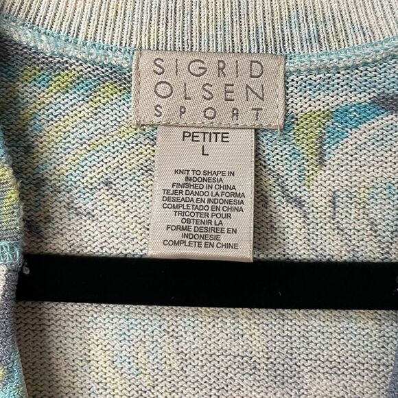 SIGRID OLSEN SPORT Sequined Tropical Floral Knit Rayon Sweater Women’s Size LP - Picture 4 of 6